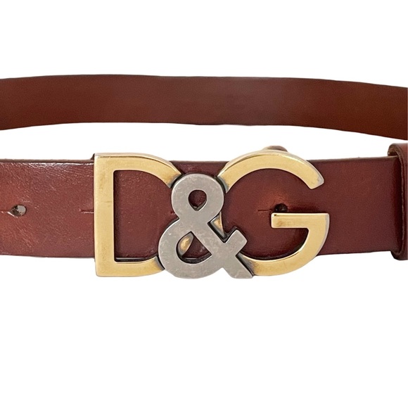 Dolce & Gabbana gold silver D G logo rare brown leather unisex belt - Picture 2 of 8